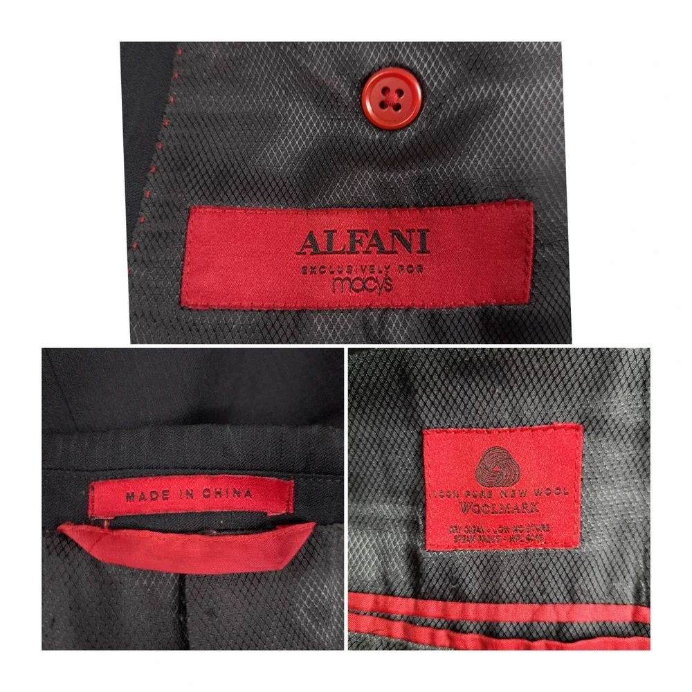 Alfani Men's Two Button Blazer Suit Jacket Black Size 44R 100%‎ Pure New Wool